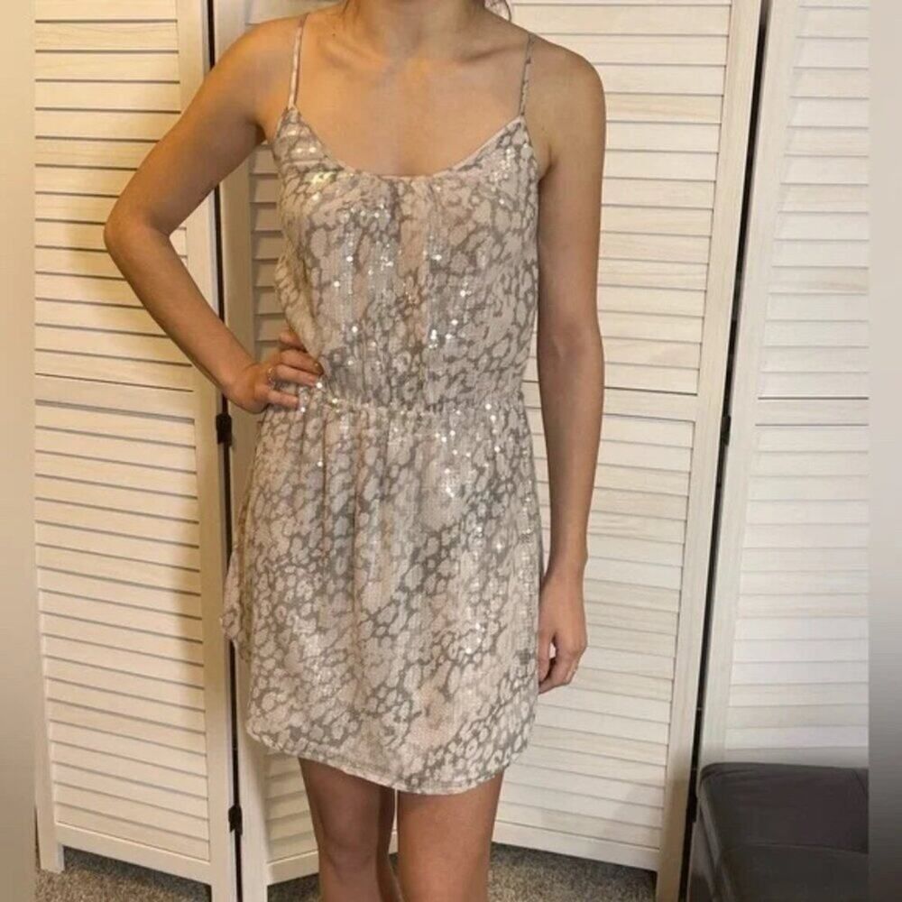 Rebecca Taylor Nude Leopard Print Mini Dress Size 6 — Date Night Party - Picture 8 of 8